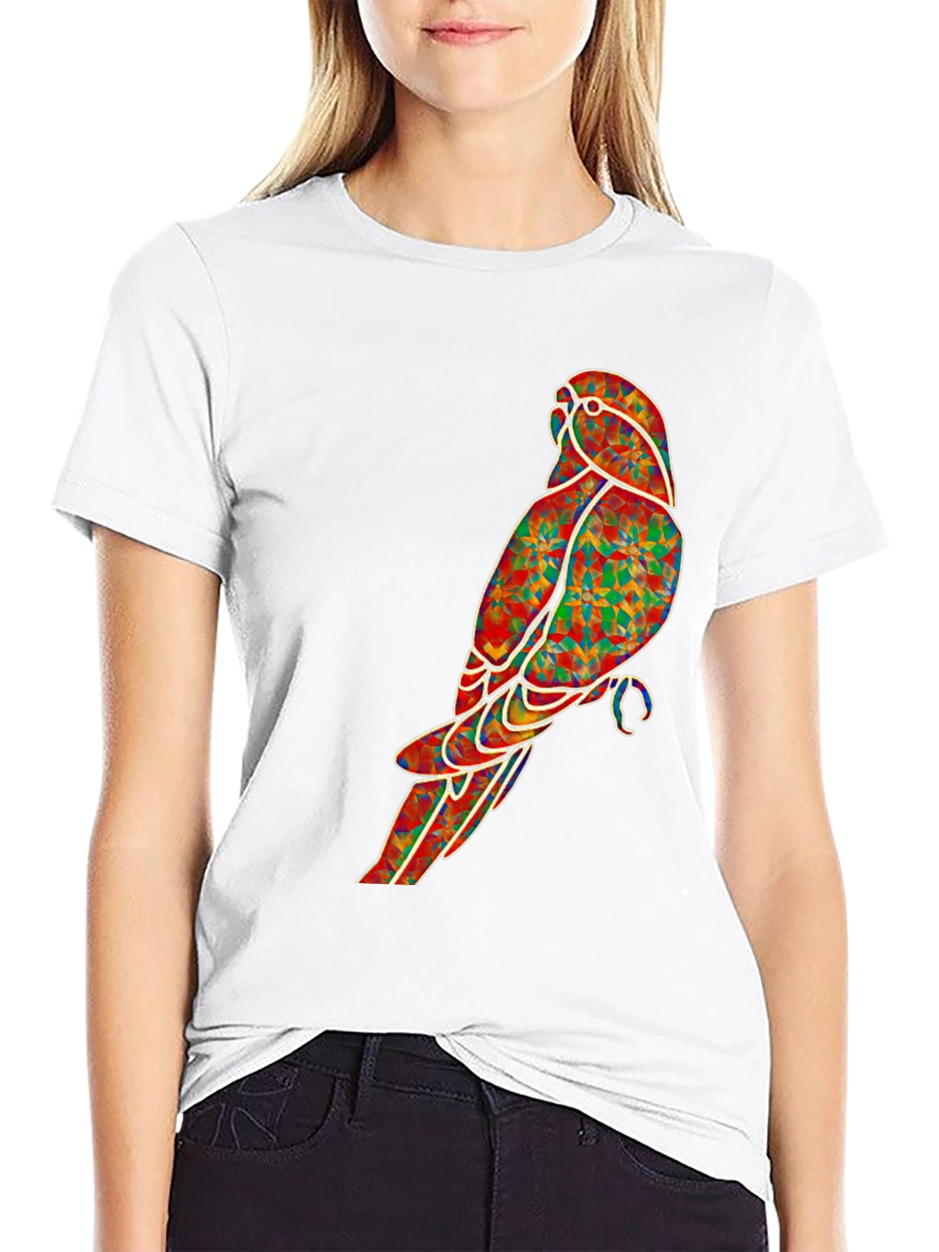 Geometric Parrot Graphic Tee - Black Cotton T-Shirt