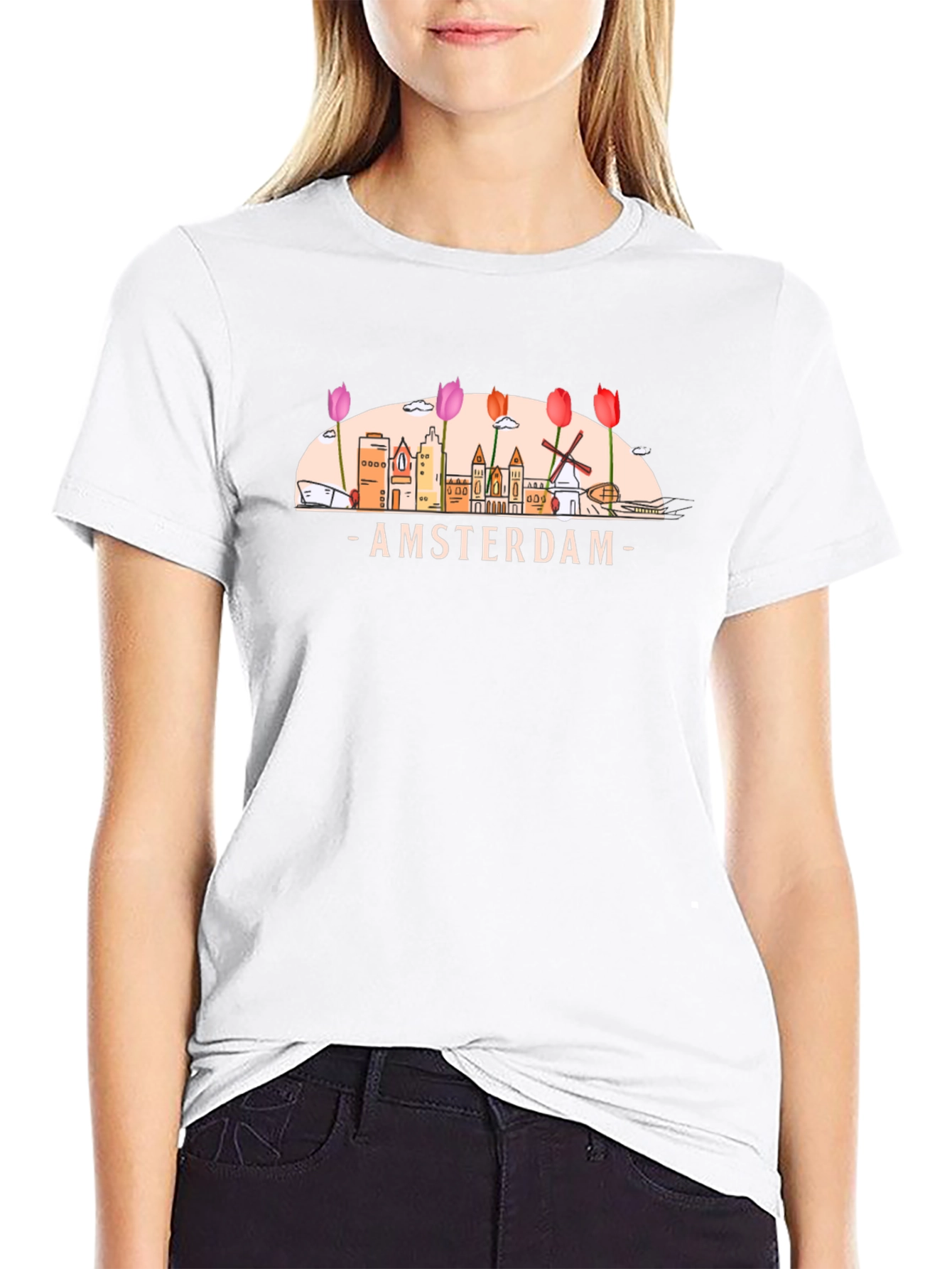 Amsterdam Cityscape Graphic Tee - Black Cotton T-Shirt