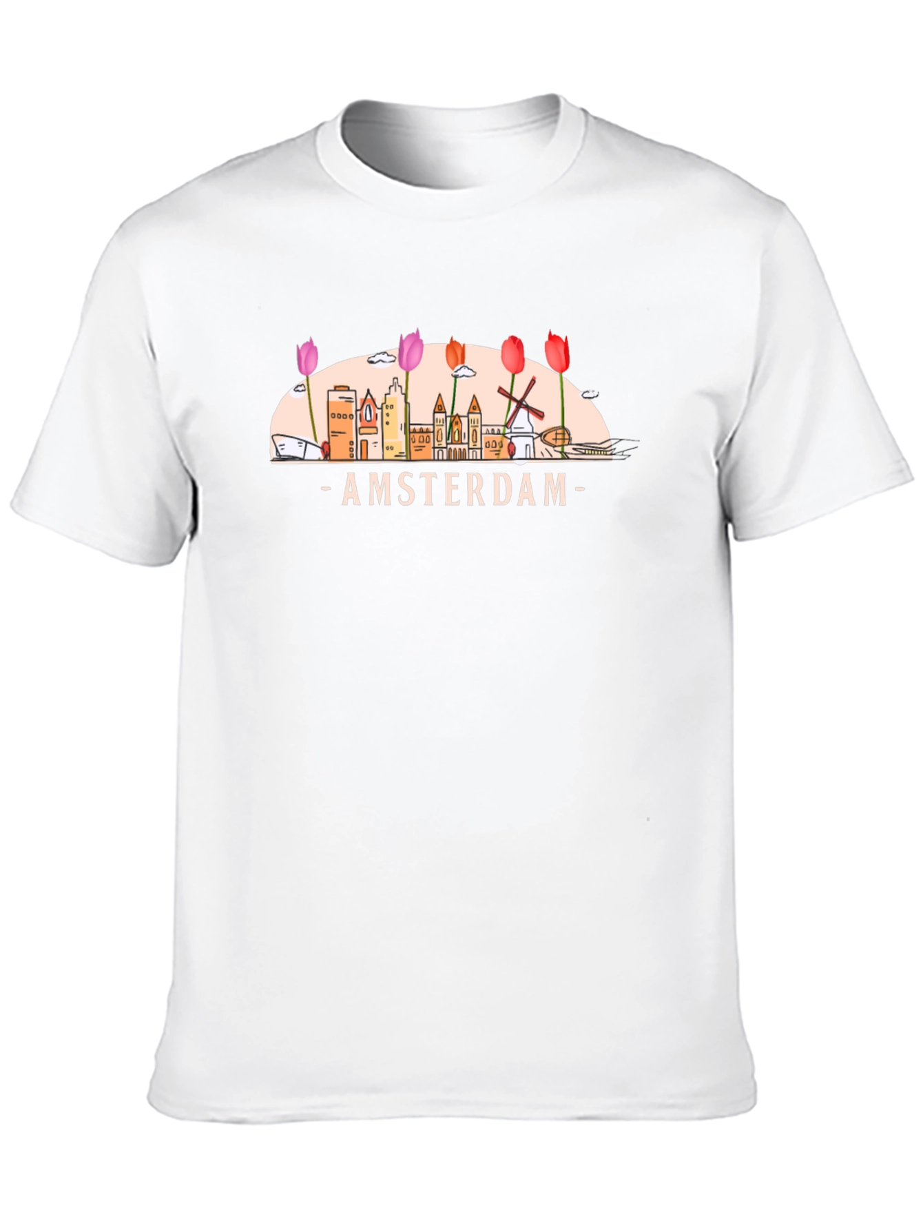 Amsterdam Cityscape Graphic Tee - Black Cotton T-Shirt