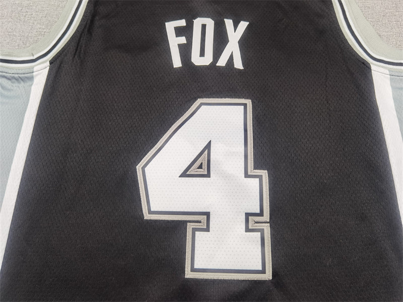 Men's San Antonio Spurs De'Aaron Fox #4 Black Swingman Jerseys - Icon Edition