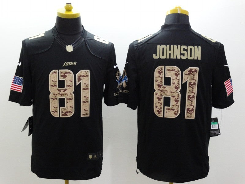 Men's Detroit Lions Calvin Johnson #81 Black Game Jerseys