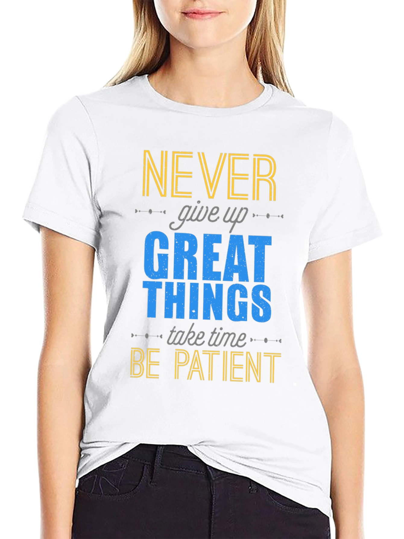 Motivational Graphic Print T-Shirt - Never Give Up