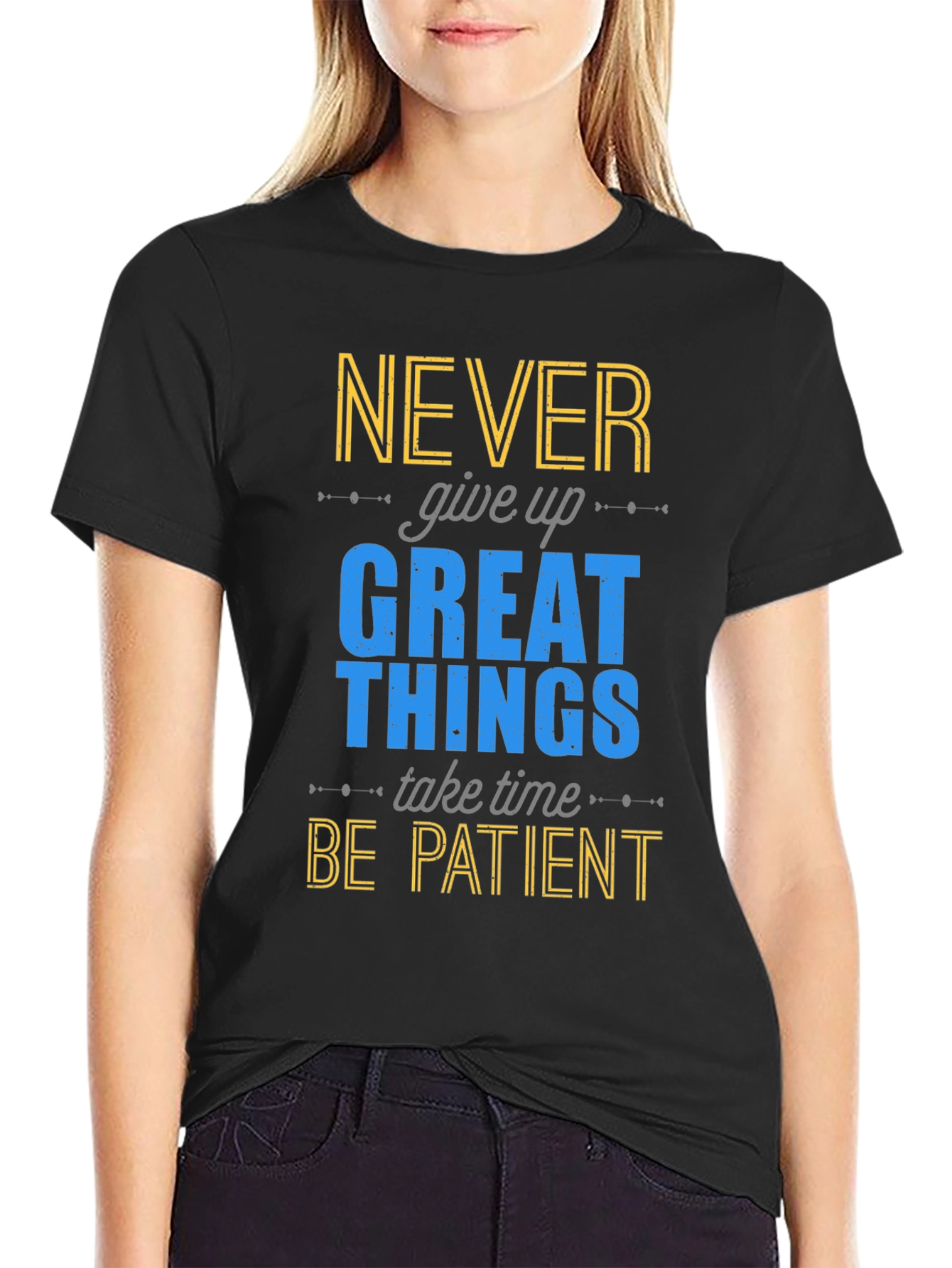 Motivational Graphic Print T-Shirt - Never Give Up