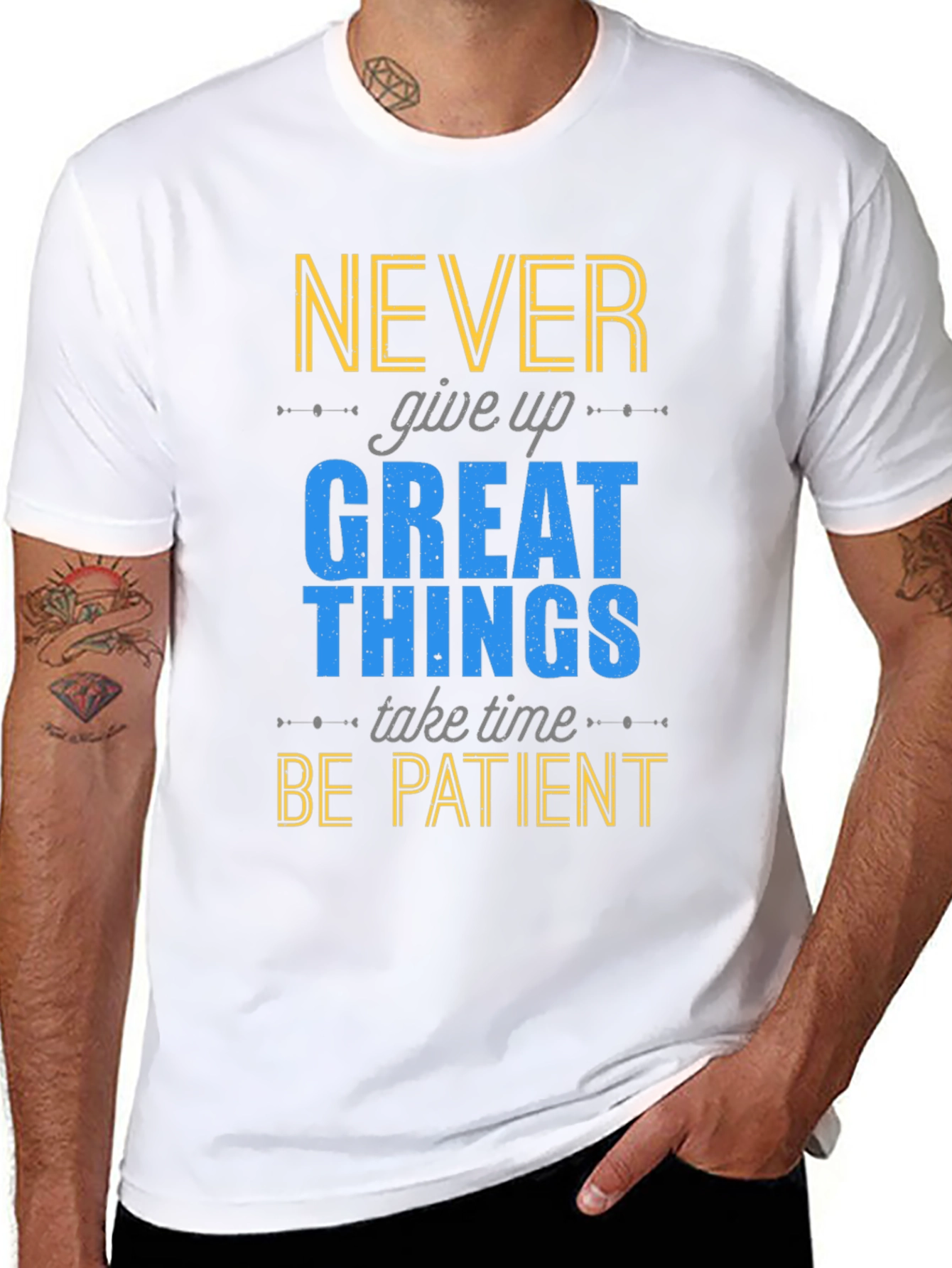 Motivational Graphic Print T-Shirt - Never Give Up