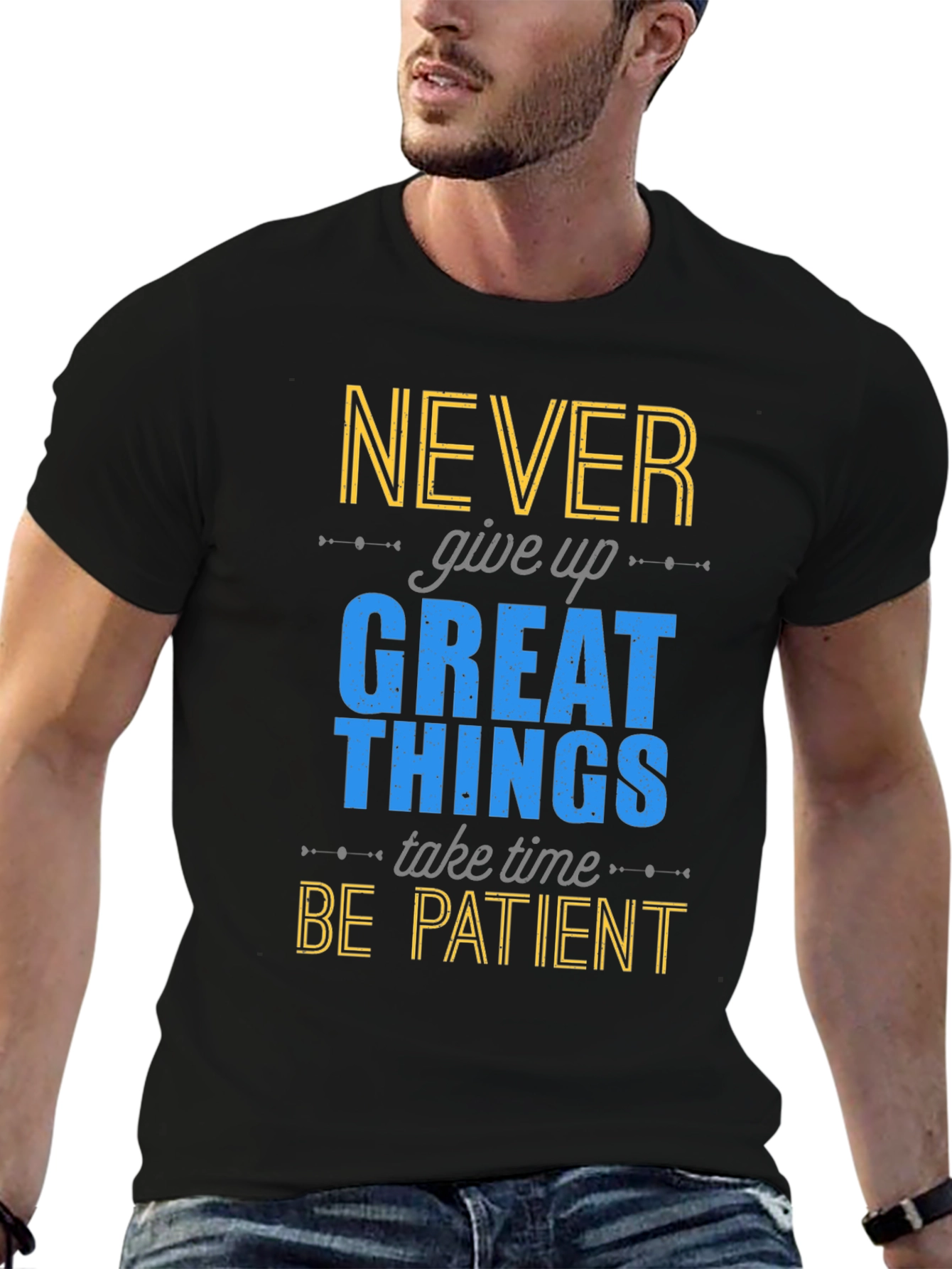 Motivational Graphic Print T-Shirt - Never Give Up
