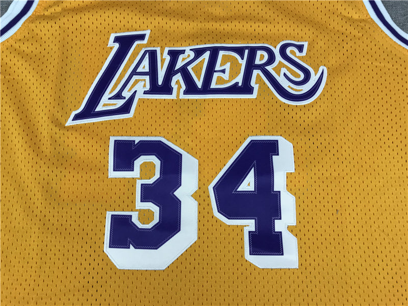 Men's Los Angeles Lakers Shaquille O'Neal #34 Yellow 1996-97 Classics Jerseys