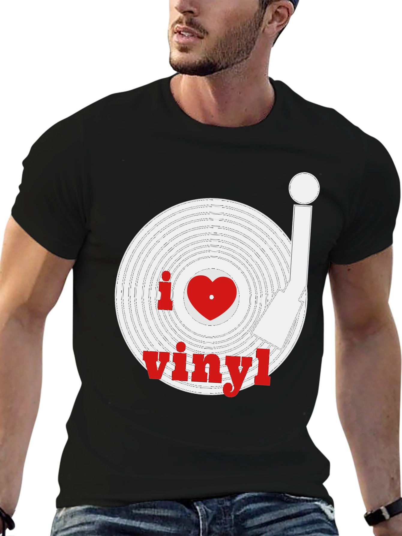 I Heart Vinyl Record Black T-Shirt