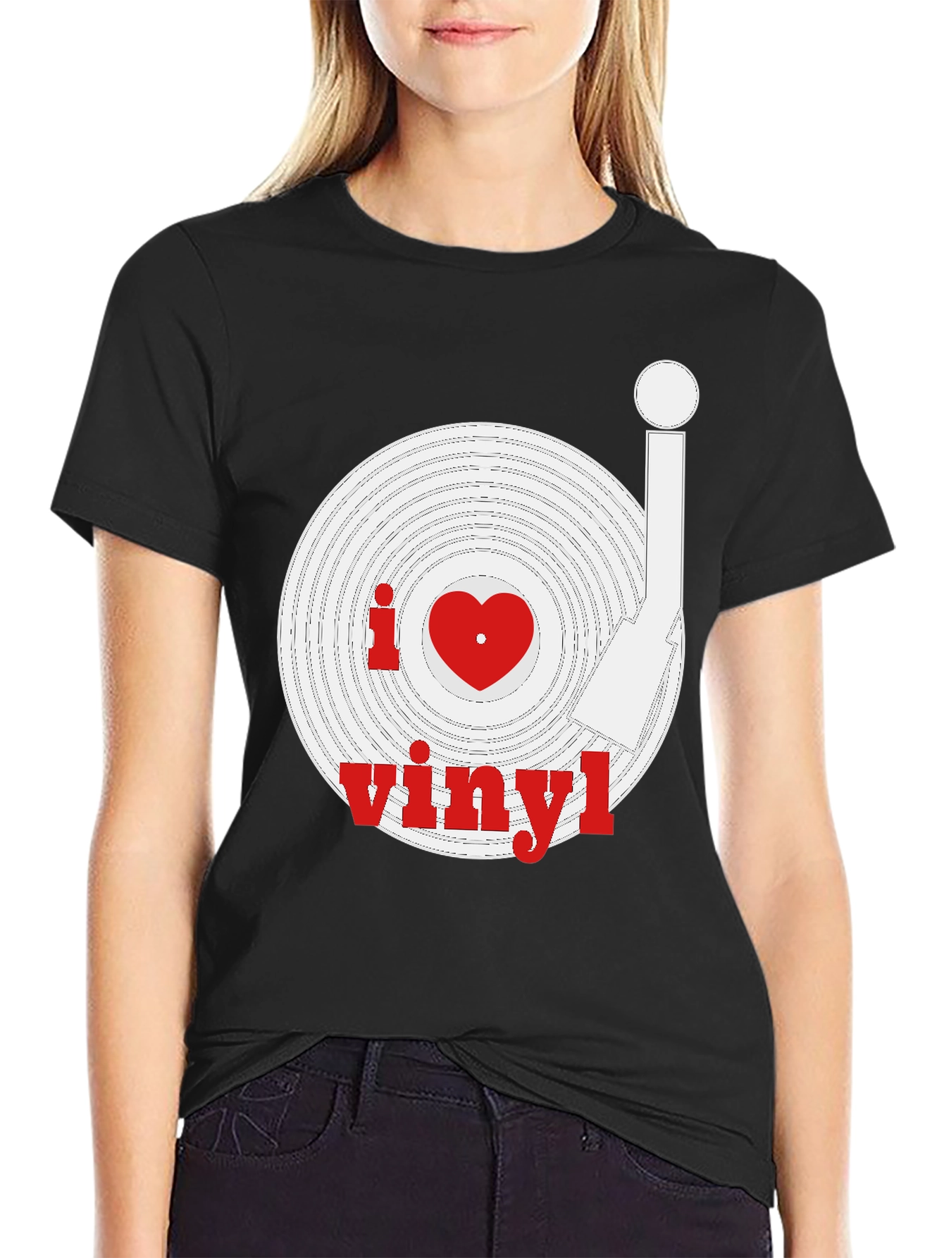 I Heart Vinyl Record Black T-Shirt