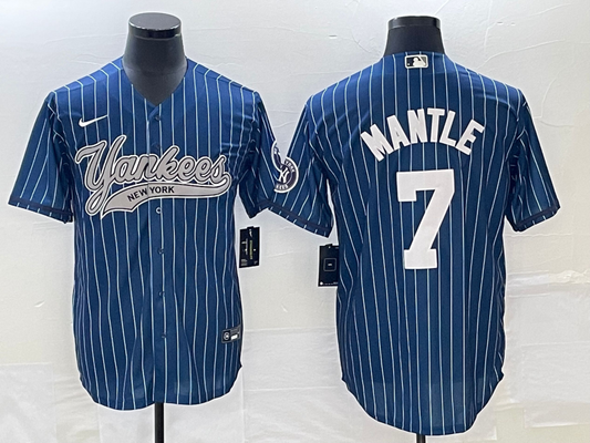 Men's New York Yankees Mickey Mantle #7 Blue Player Jerseys Joint Edition