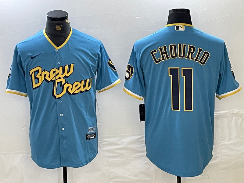 Men's Milwaukee Brewers Jackson Chourio #11 Powder Blue City Connect Replica Player Jerseys