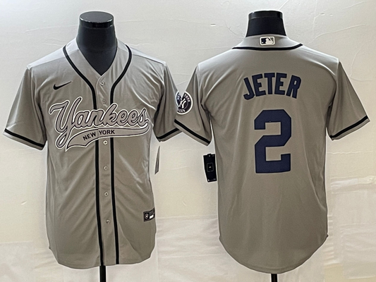Men's New York Yankees Derek Jeter #2 Gray Player Jerseys Joint Edition