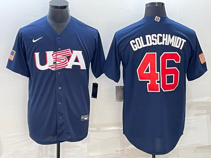Men's 2023 World Baseball Classic #46 Paul Goldschmidt USA Navy Jerseys