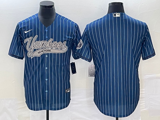Men's New York Yankees Blue Replica Blank Jerseys Joint Edition