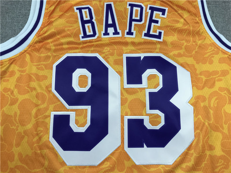 Men's Los Angeles Lakers Bape #93 Yellow 1996-97 Hardwood Classics Swingman Jerseys