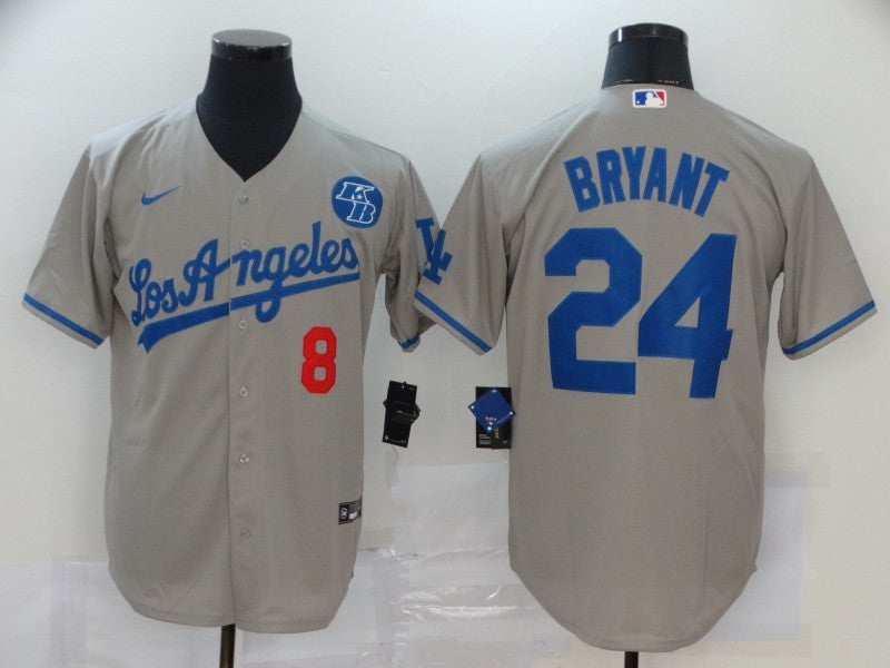 Men's Los Angeles Dodgers Kobe Bryant #8-24 Gray Replica Baseball Jerseys