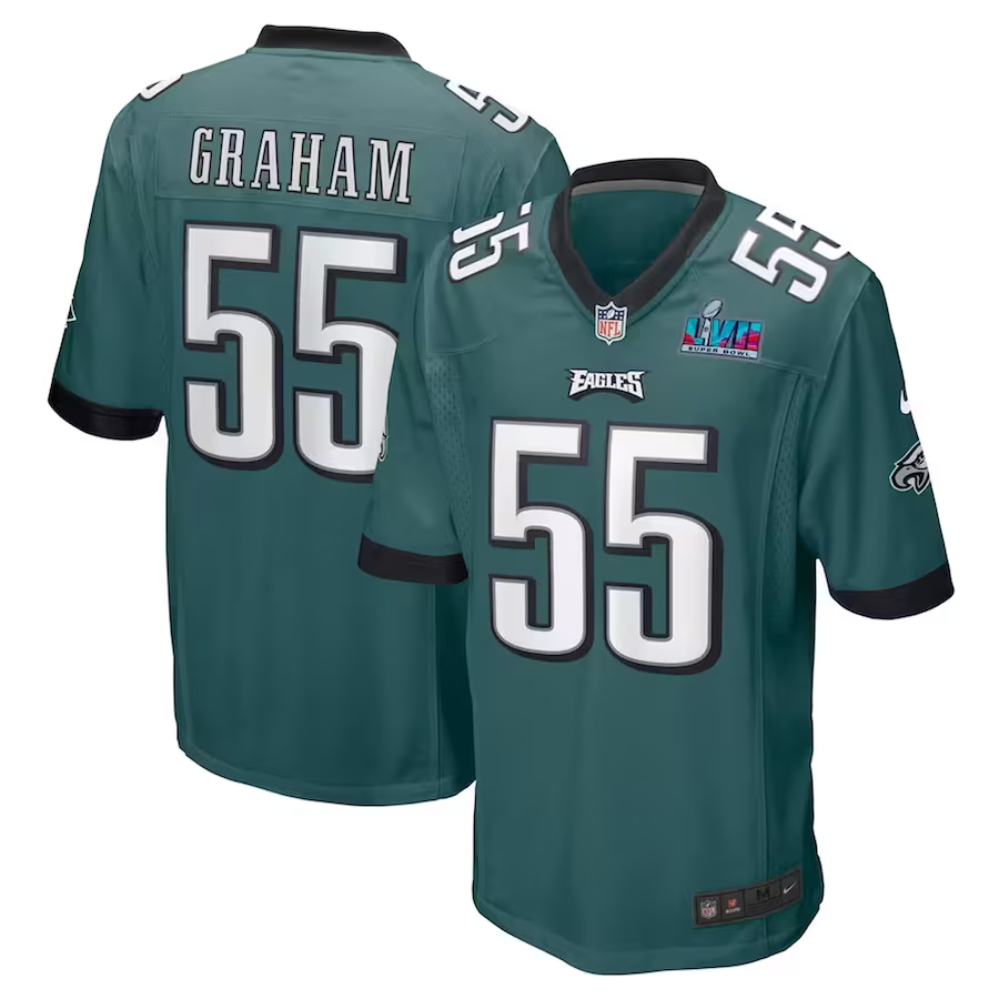 Men's Philadelphia Eagles Brandon Graham #55 Midnight Green Super Bowl LVII Patch Game Jerseys