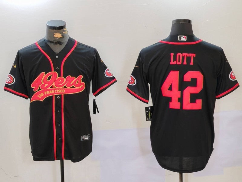 Men's San Francisco 49ers Ronnie Lott #42 Black Game Player Jerseys