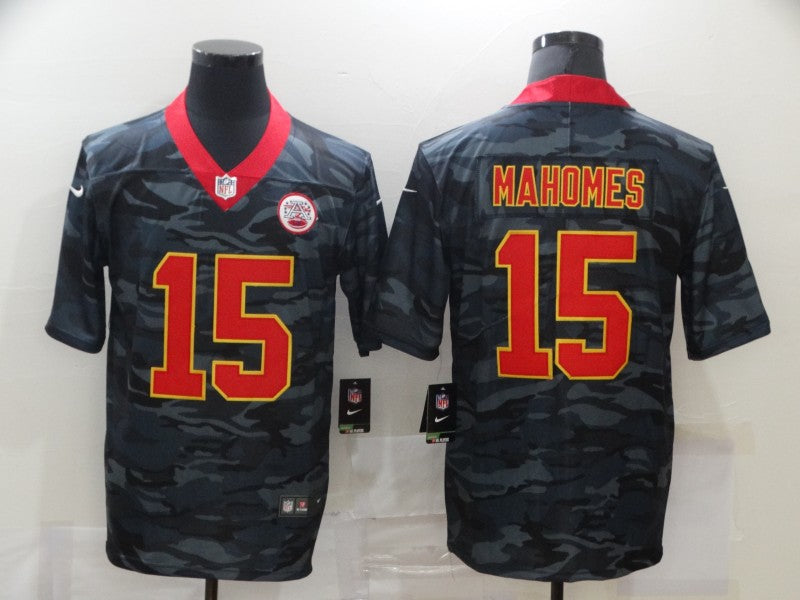 Men's Kansas City Chiefs Patrick Mahomes #15 Gray Camouflage Player Game Jerseys