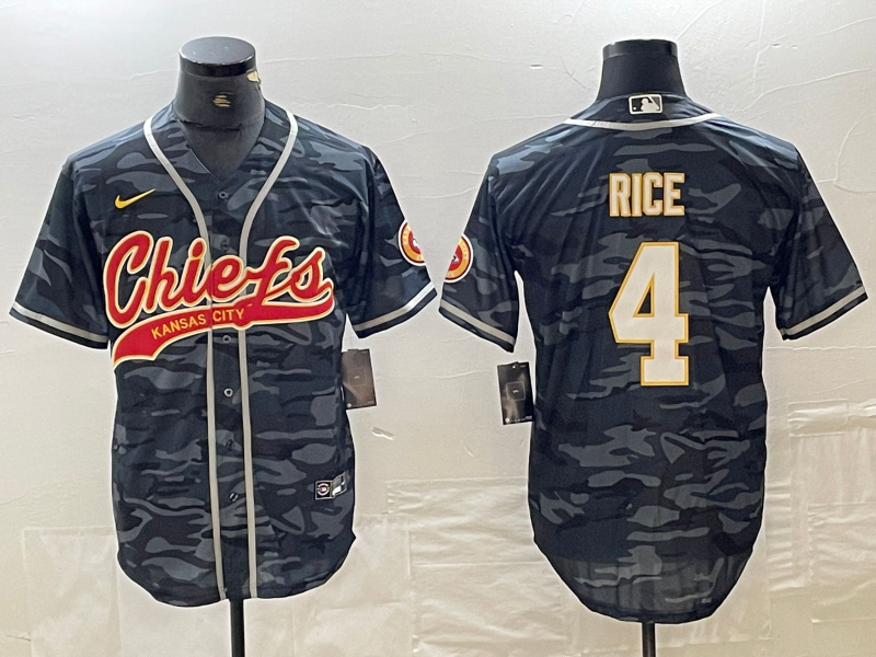 Men's Kansas City Chiefs Rashee Rice #4 Grey Camouflage Player Jerseys Joint Edition