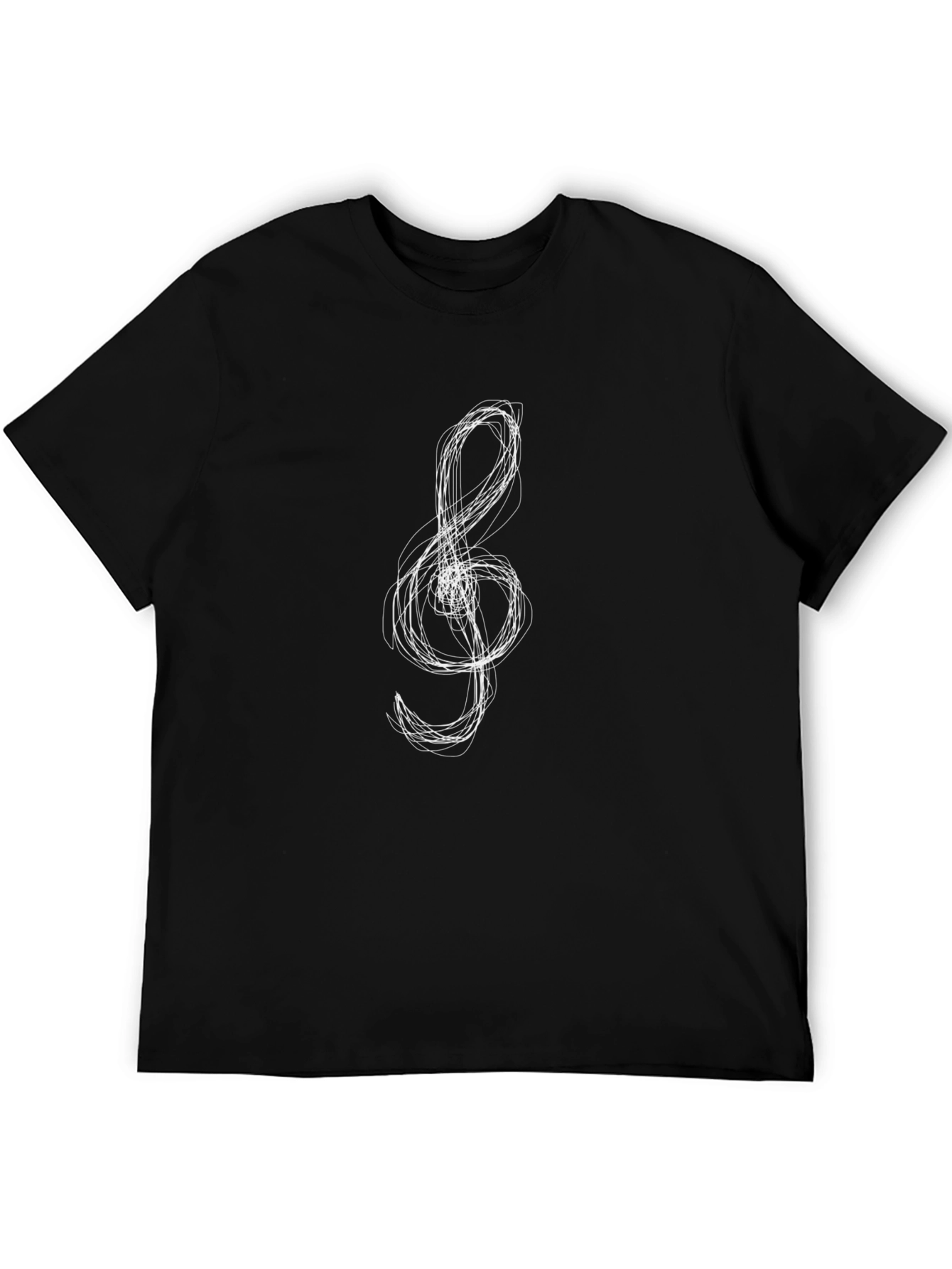 Treble Clef Scribble Graphic Tee - Black Cotton T-Shirt