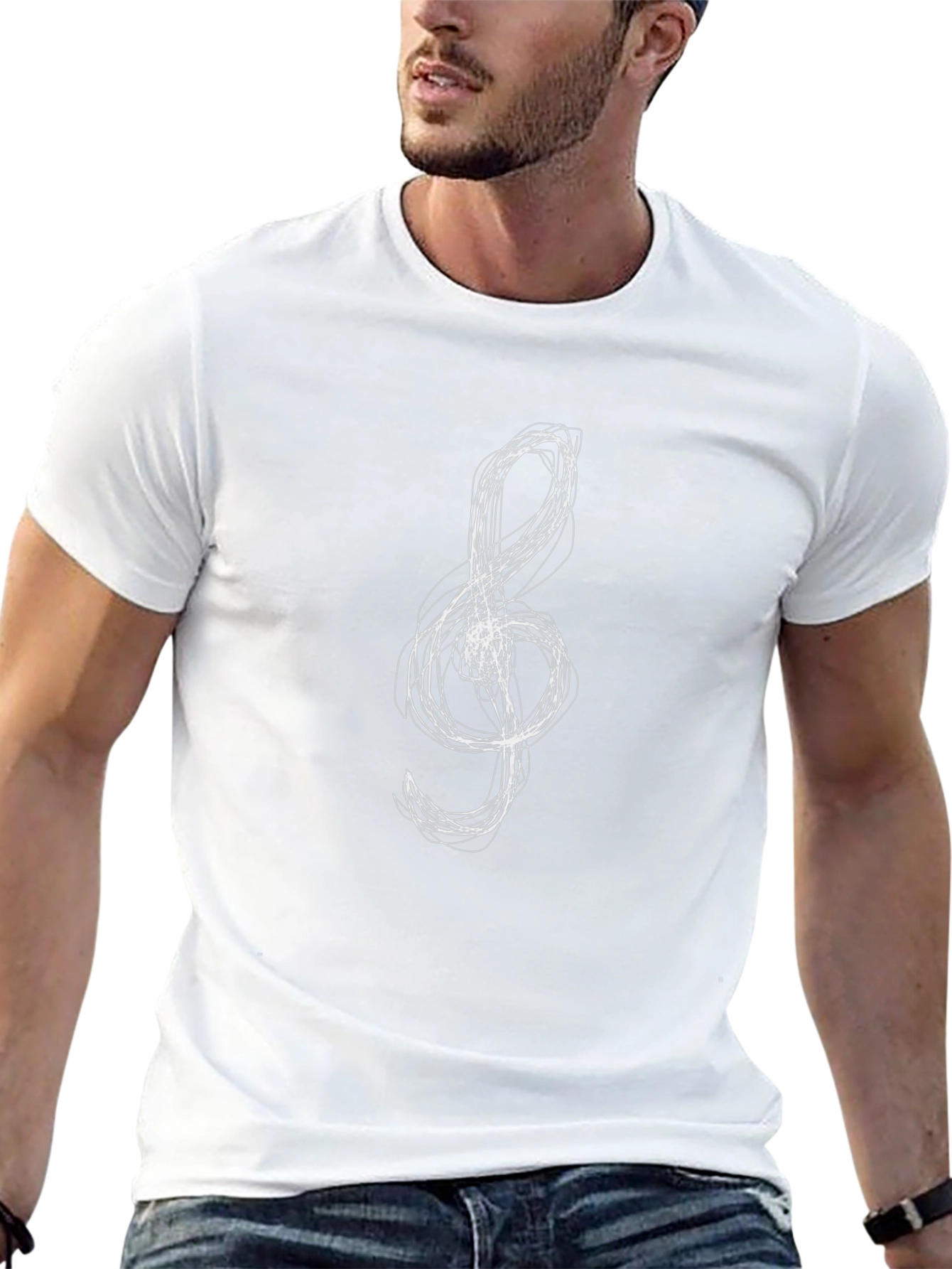 Treble Clef Scribble Graphic Tee - Black Cotton T-Shirt
