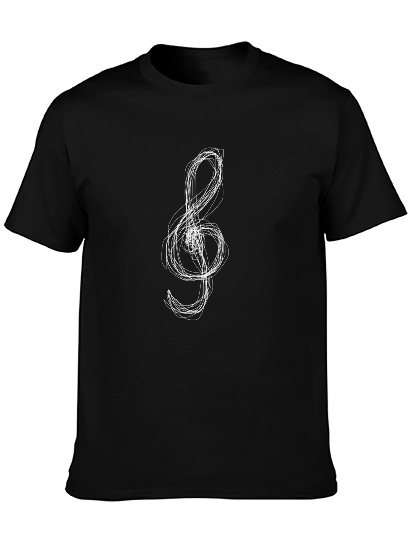 Treble Clef Scribble Graphic Tee - Black Cotton T-Shirt