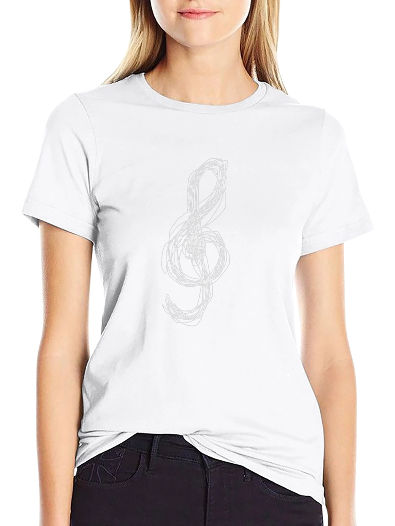 Treble Clef Scribble Graphic Tee - Black Cotton T-Shirt