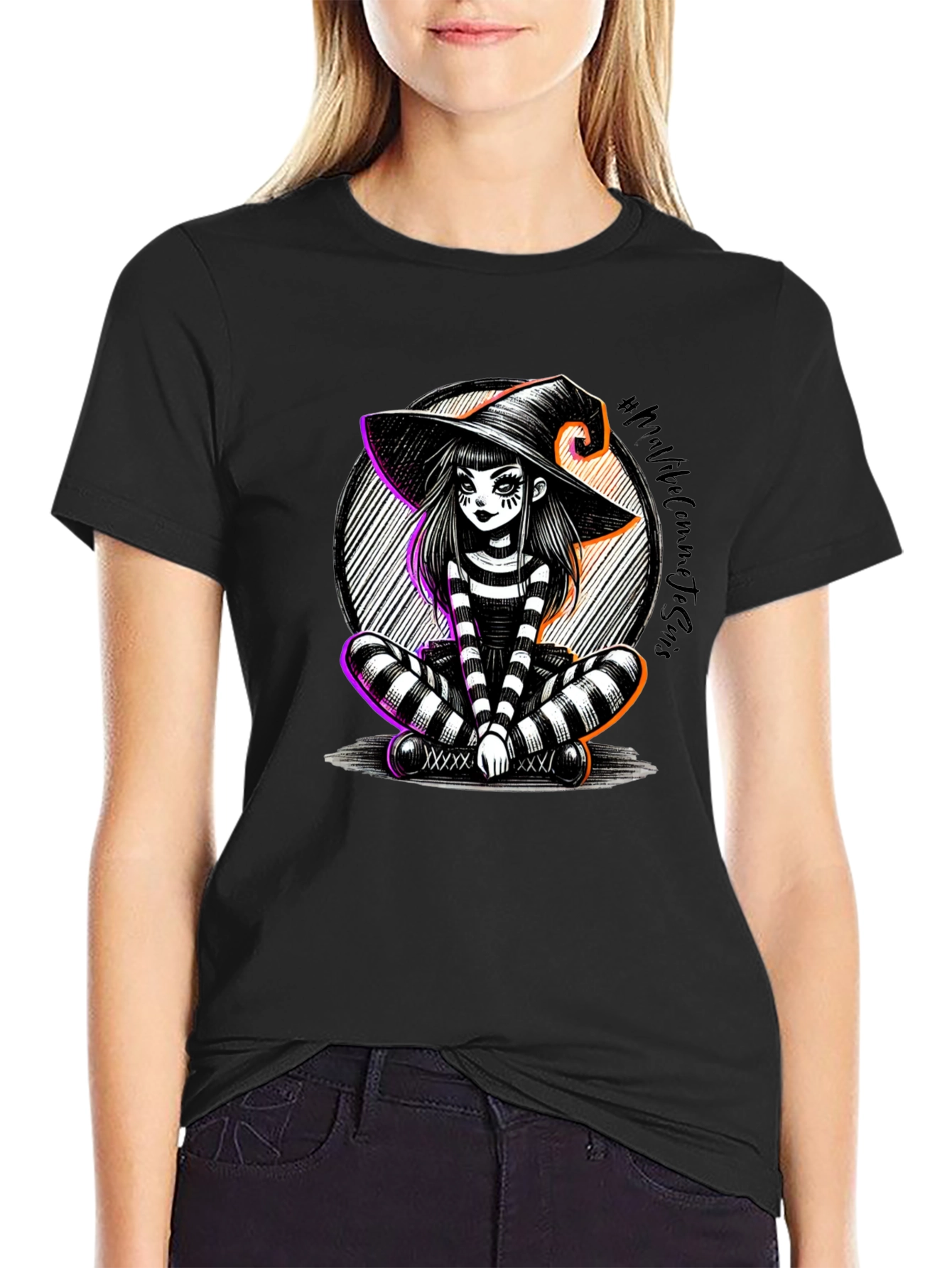 Whimsical Witch Graphic T-Shirt - Halloween Style