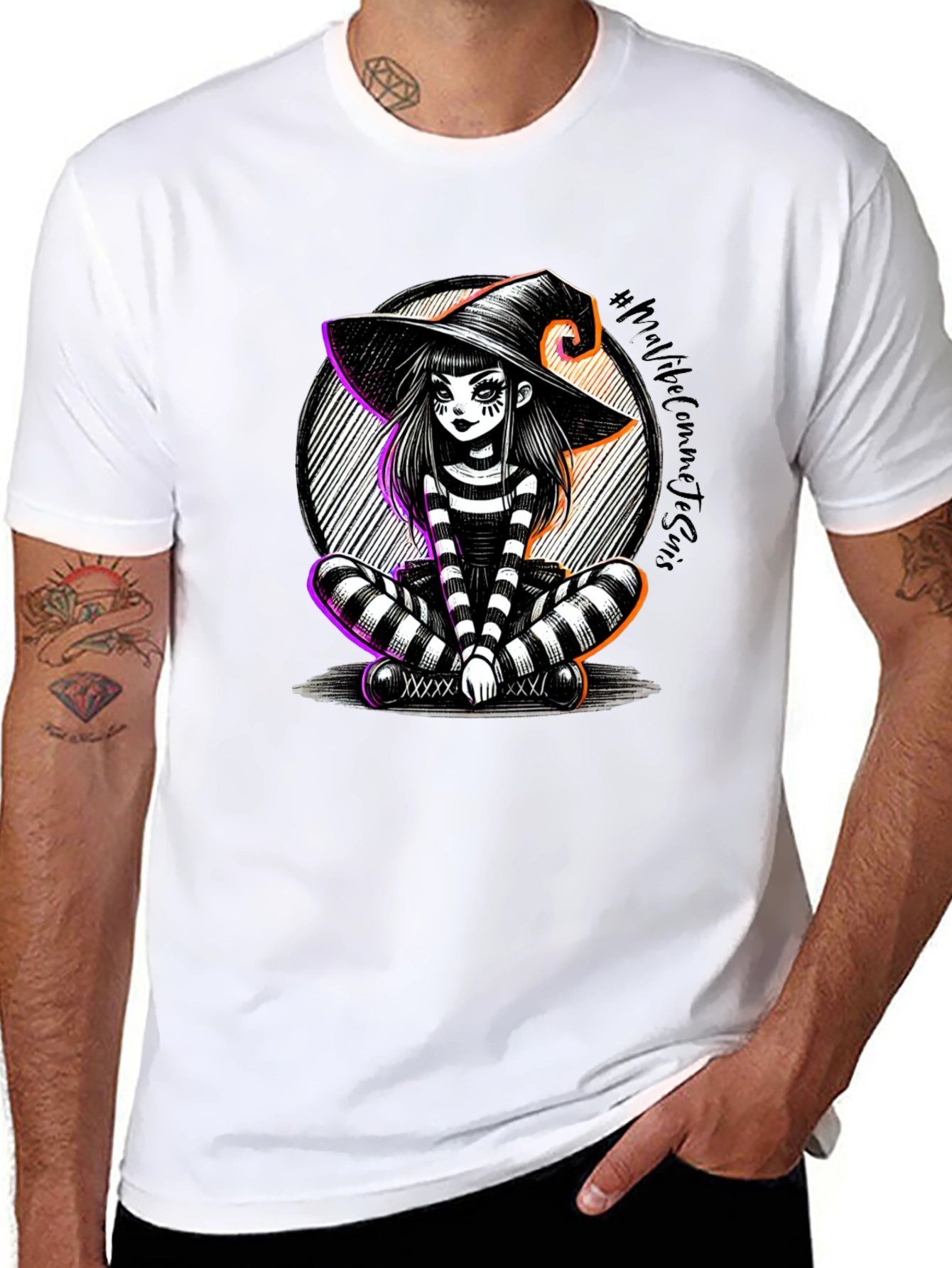 Whimsical Witch Graphic T-Shirt - Halloween Style
