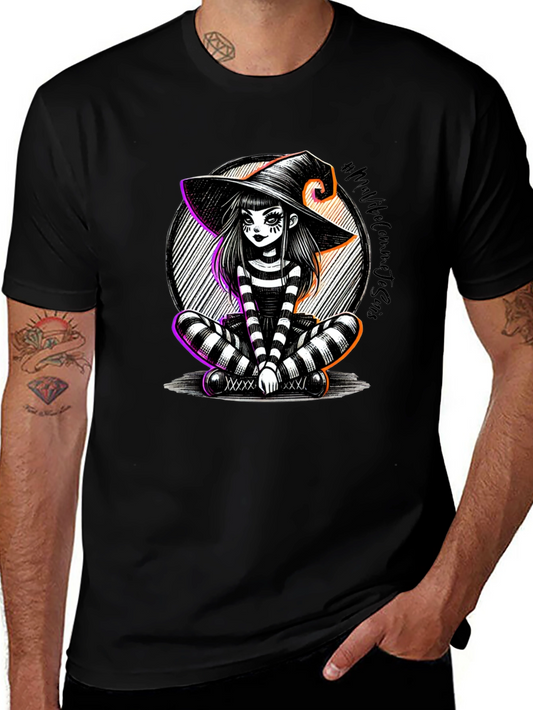 Whimsical Witch Graphic T-Shirt - Halloween Style