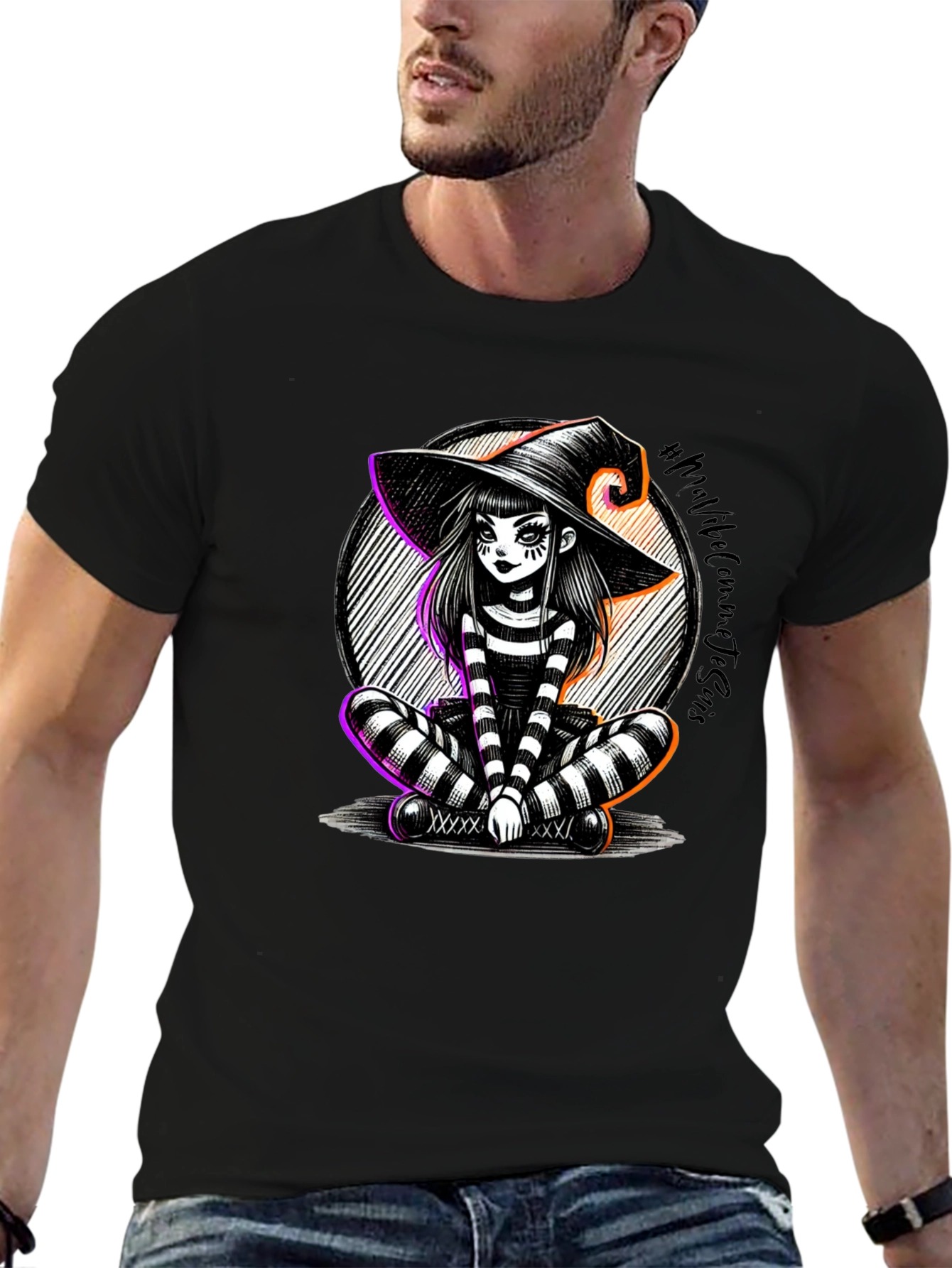 Whimsical Witch Graphic T-Shirt - Halloween Style