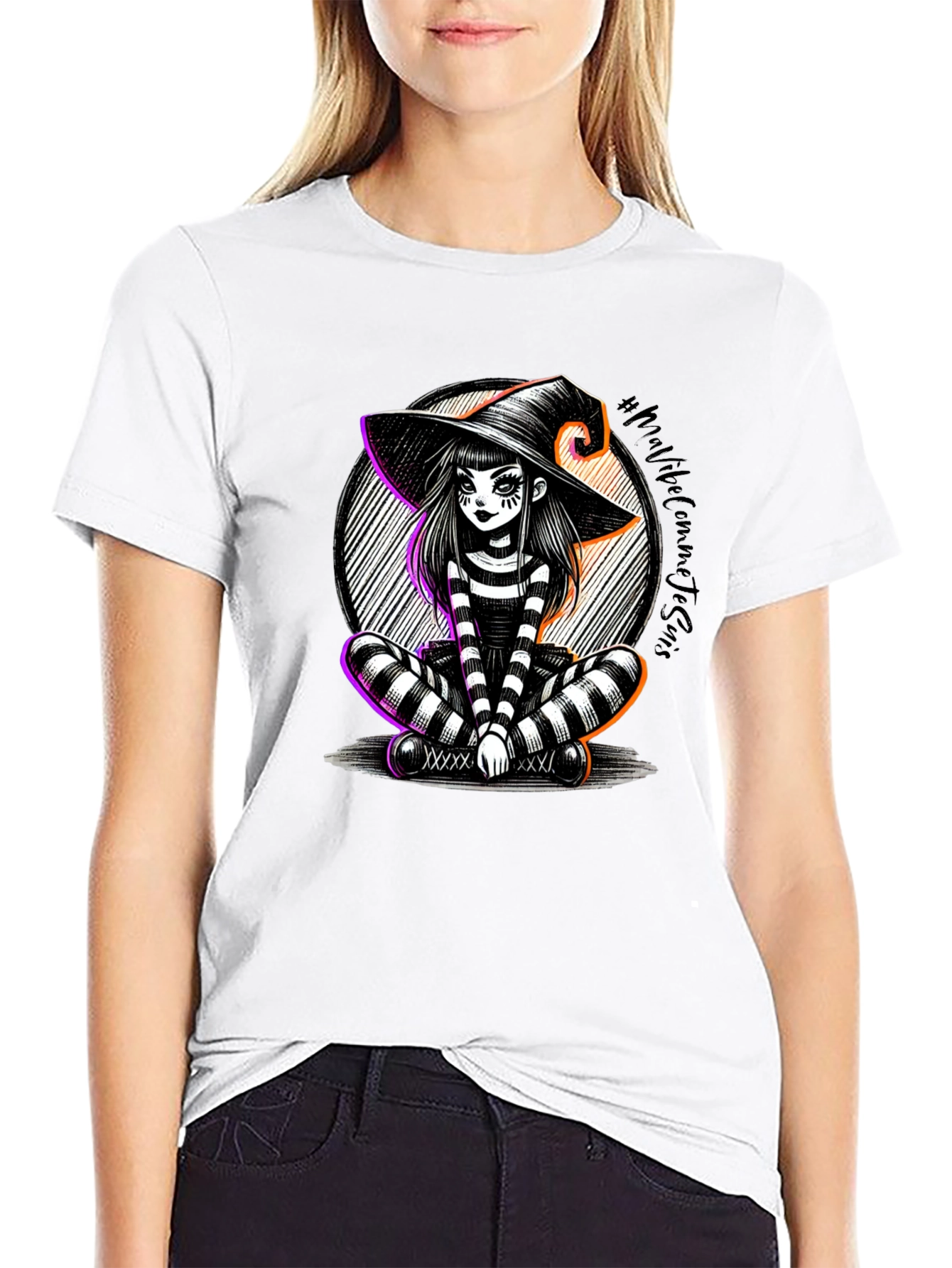 Whimsical Witch Graphic T-Shirt - Halloween Style