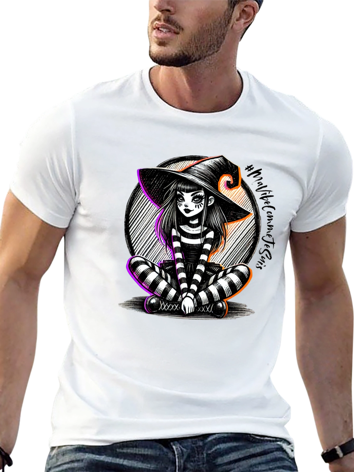 Whimsical Witch Graphic T-Shirt - Halloween Style