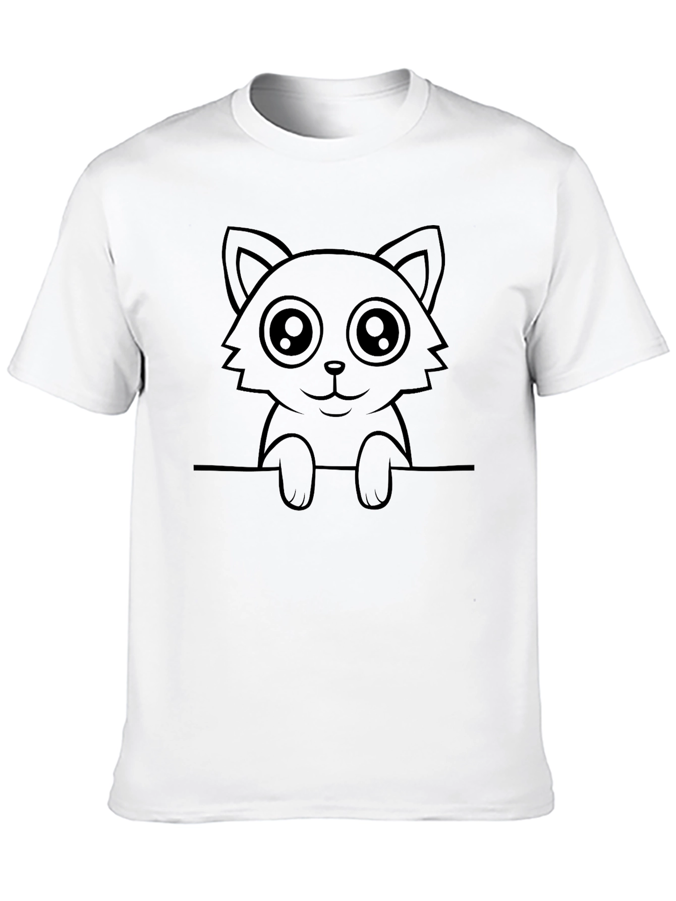 Cute Cat Graphic Tee - Soft Black Cotton T-Shirt