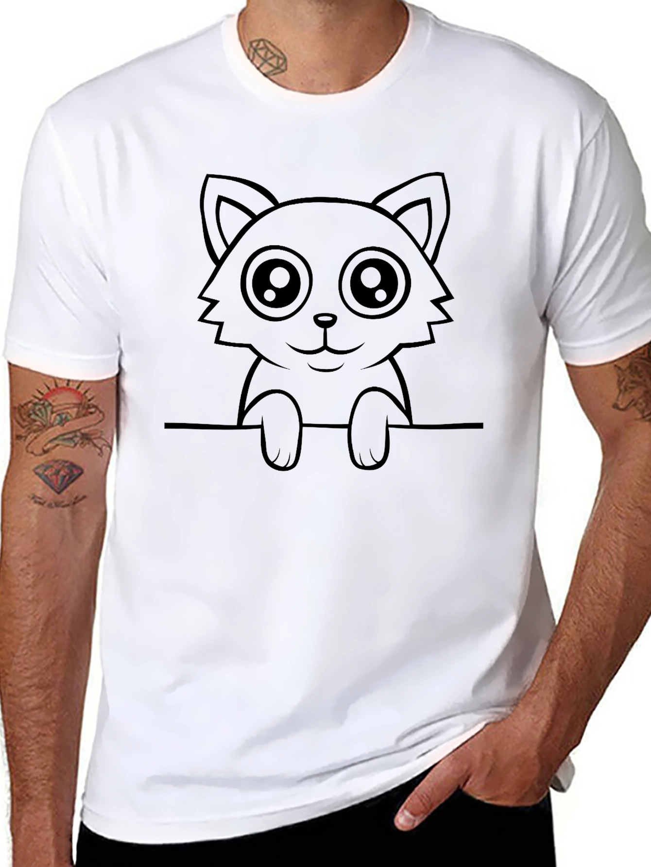 Cute Cat Graphic Tee - Soft Black Cotton T-Shirt