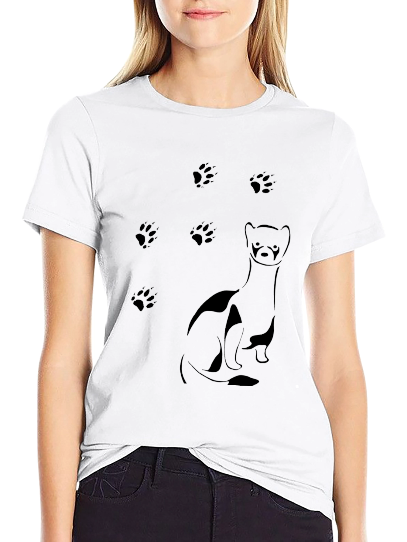 Ferret & Paw Print Black T-Shirt