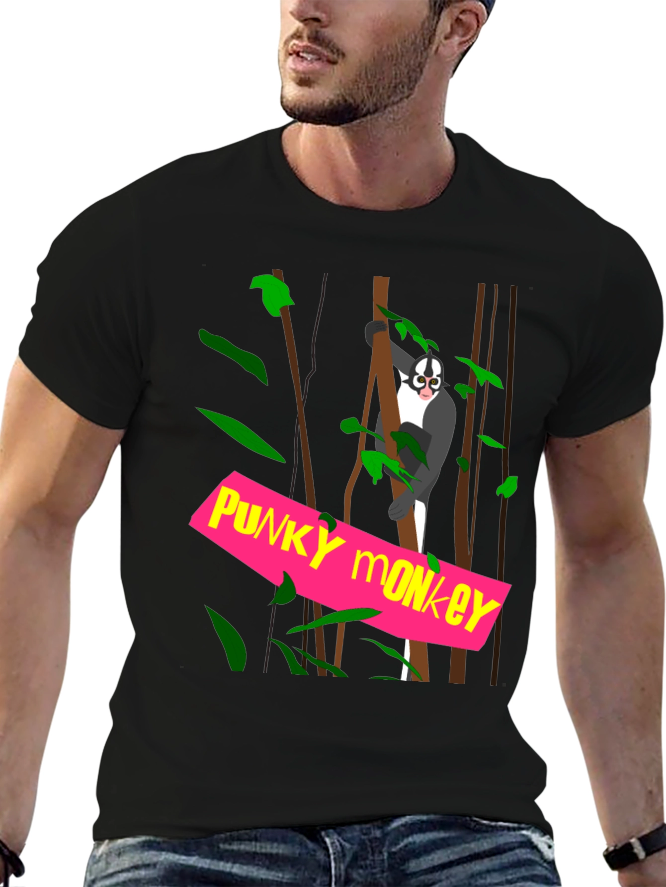 Funky Monkey Graphic Tee - Black Cotton T-Shirt
