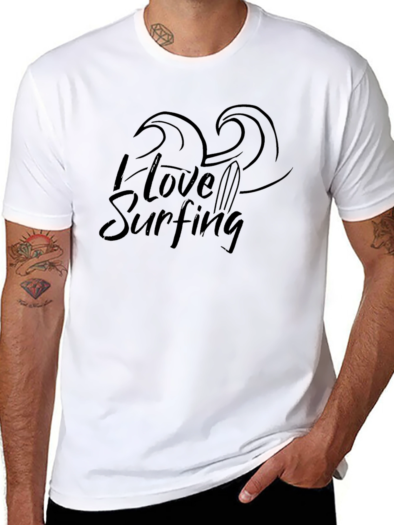 I Love Surfing Graphic T-Shirt - Black