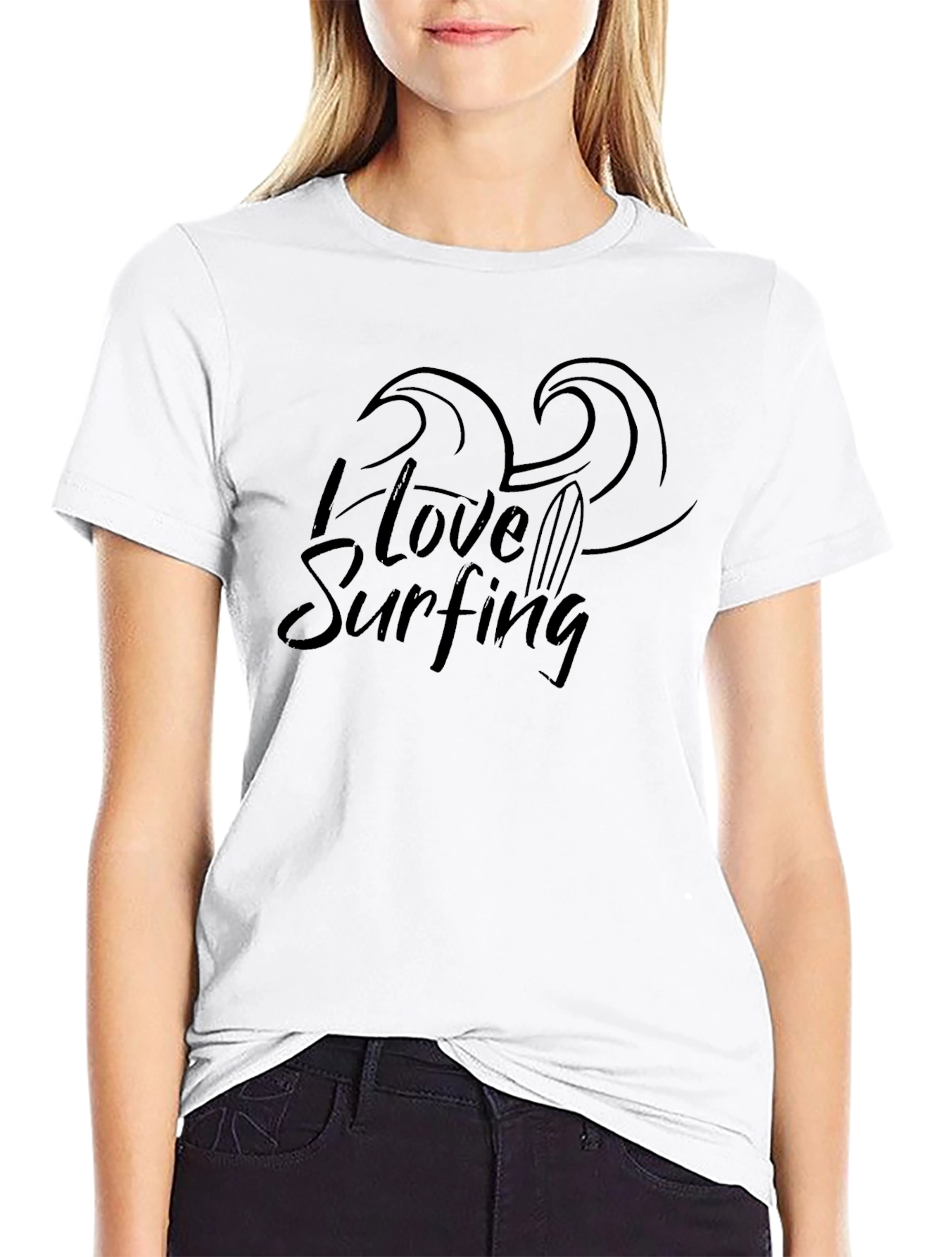 I Love Surfing Graphic T-Shirt - Black