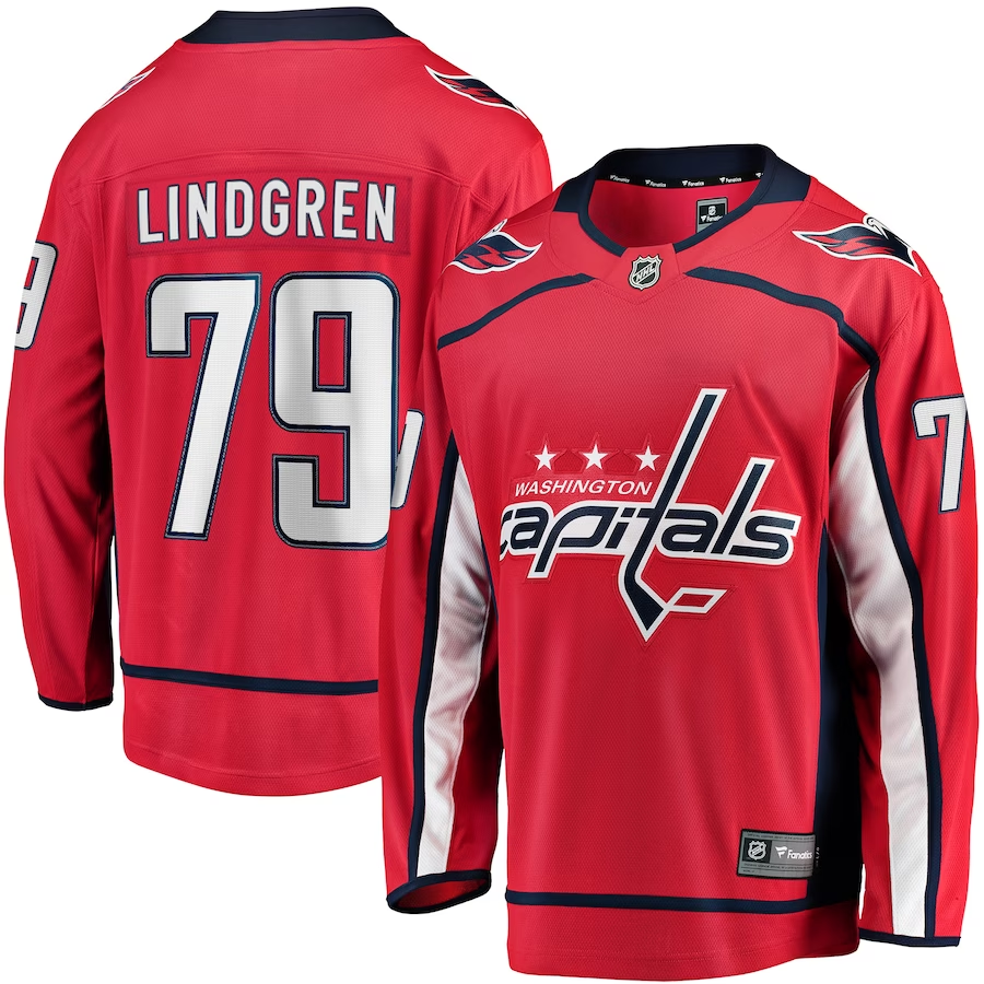 Men's Washington Capitals Charlie Lindgren #79 Red Home Breakaway Player Jerseys