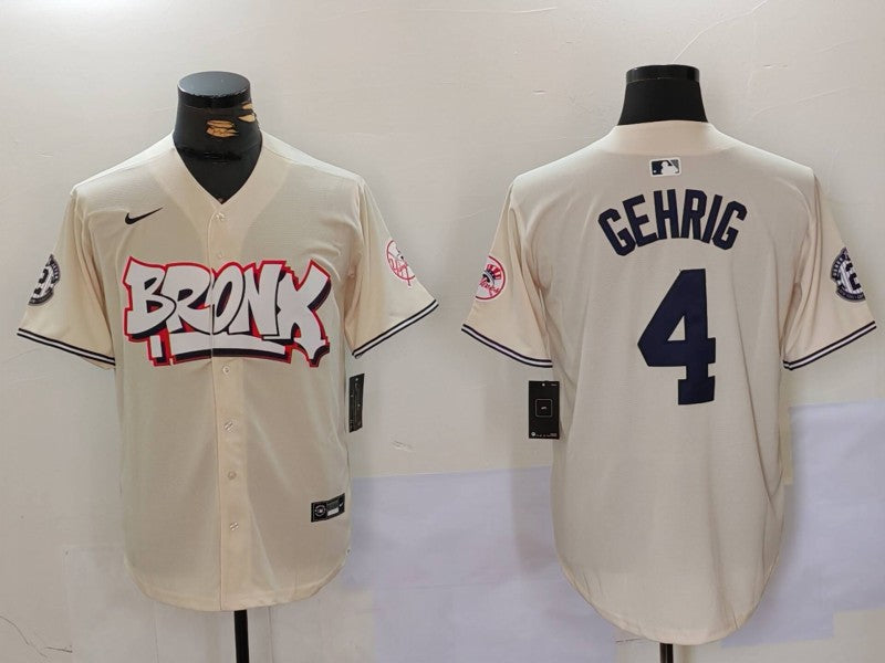 Men's New York Yankees Lou Gehrig #4 Cream Limited Player Jerseys