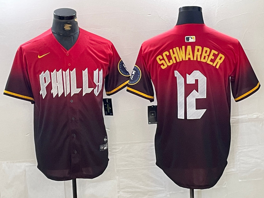 Men's Philadelphia Phillies Kyle Schwarber #12 Red 2024 City Connect Limited Player Jerseys