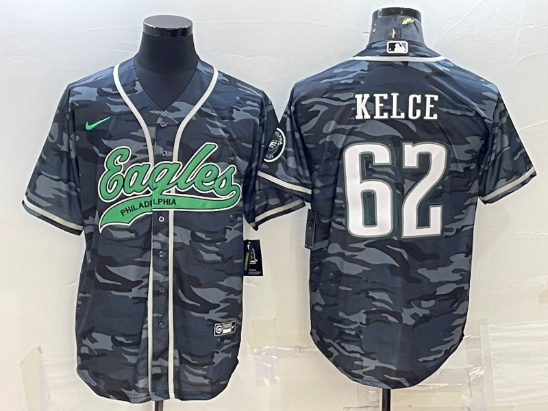 Men's Philadelphia Eagles Jason Kelce #62 Grey Camouflage Game Jerseys Joint Edition
