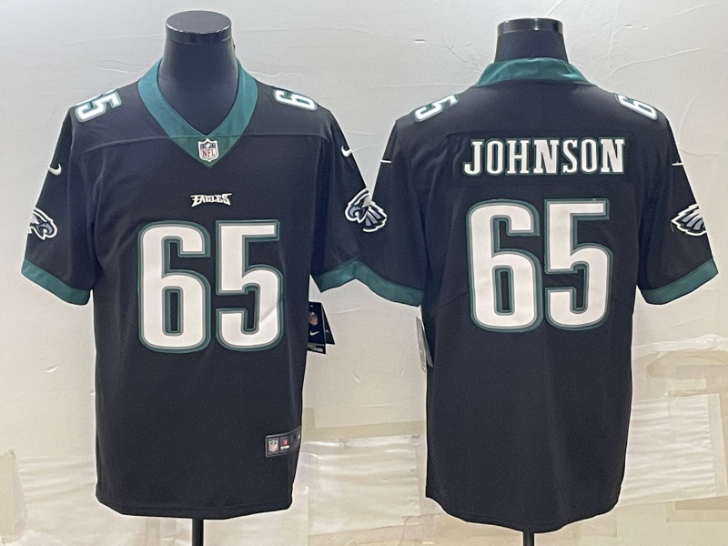 Men's Philadelphia Eagles Fred Johnson #65 Black Game Jerseys
