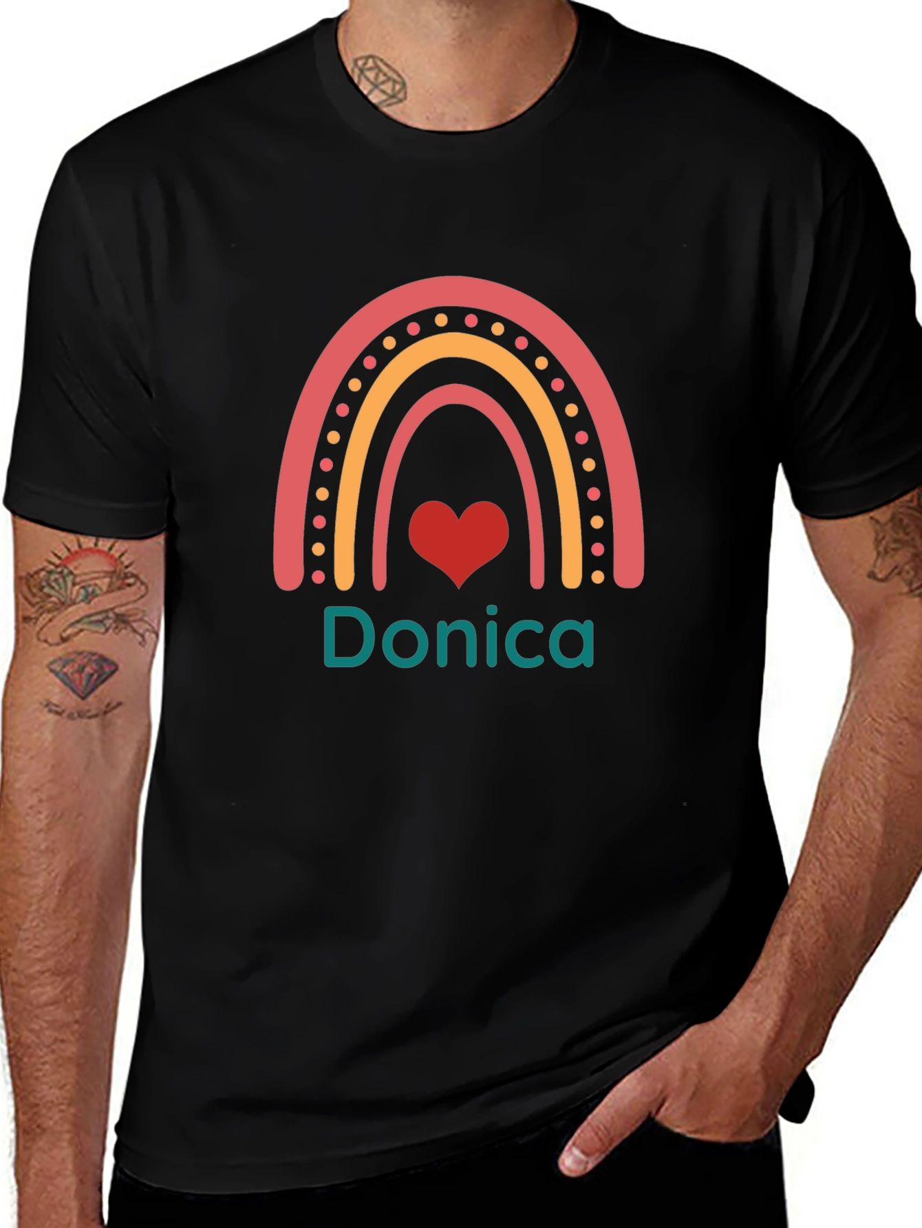 Donica Rainbow Heart Black T-Shirt