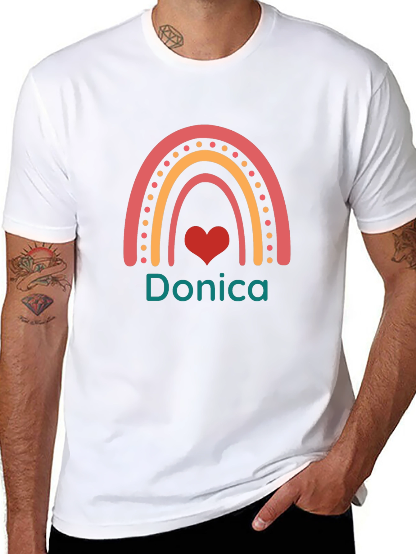 Donica Rainbow Heart Black T-Shirt