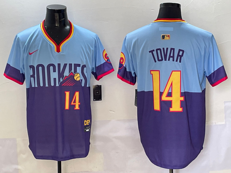 Men's Colorado Rockies Ezequiel Tovar #14 Purple/Light Blue 2025 City Connect Limited Player Jerseys