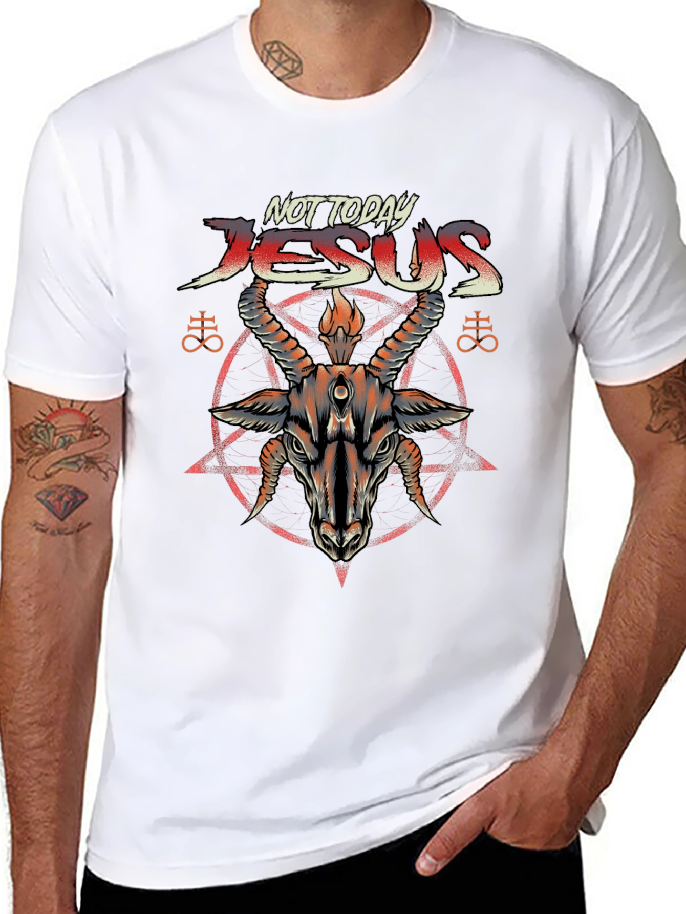 Not Today Jesus T-Shirt Baphomet Satanic Goat Tee