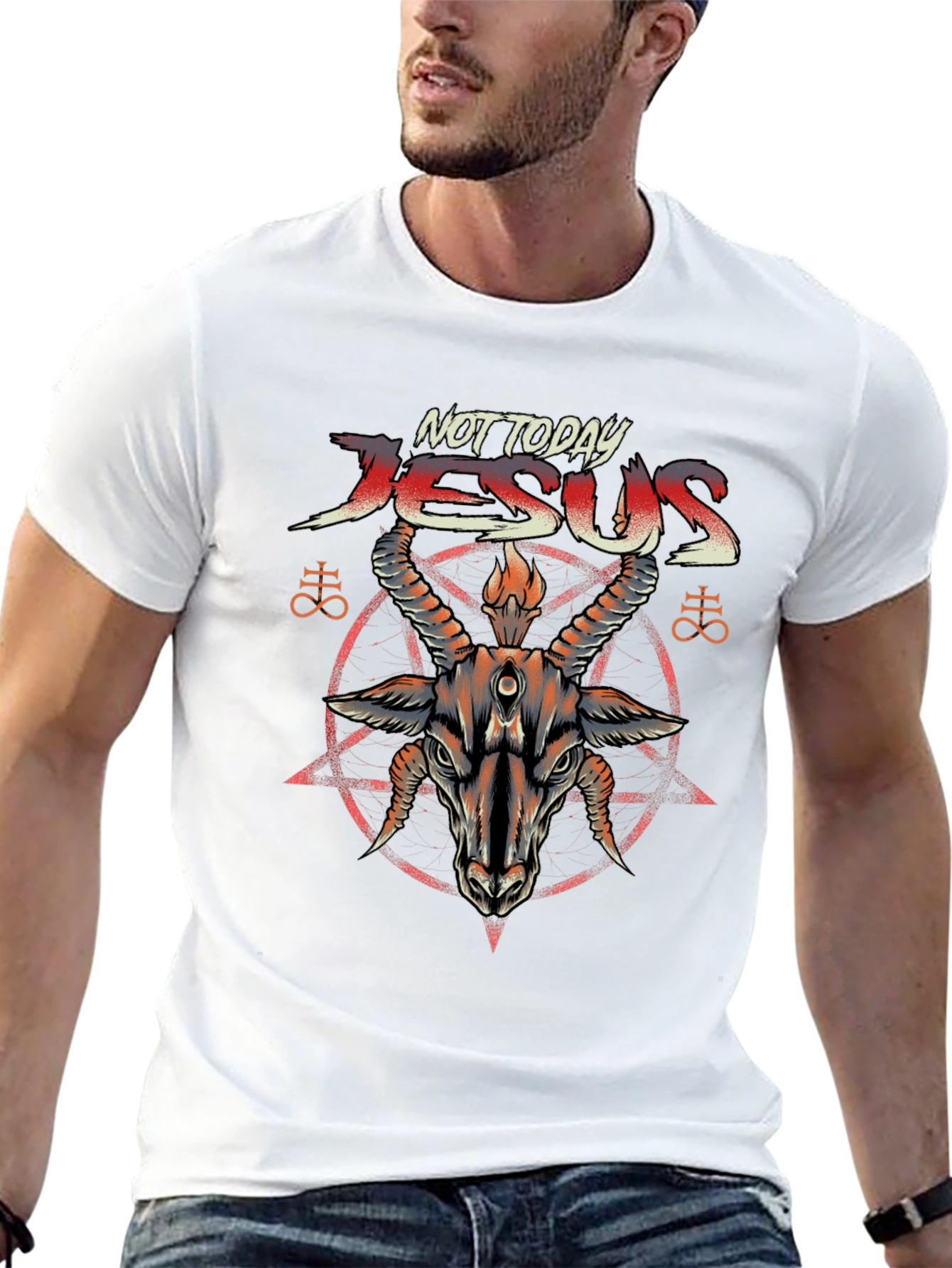 Not Today Jesus T-Shirt Baphomet Satanic Goat Tee