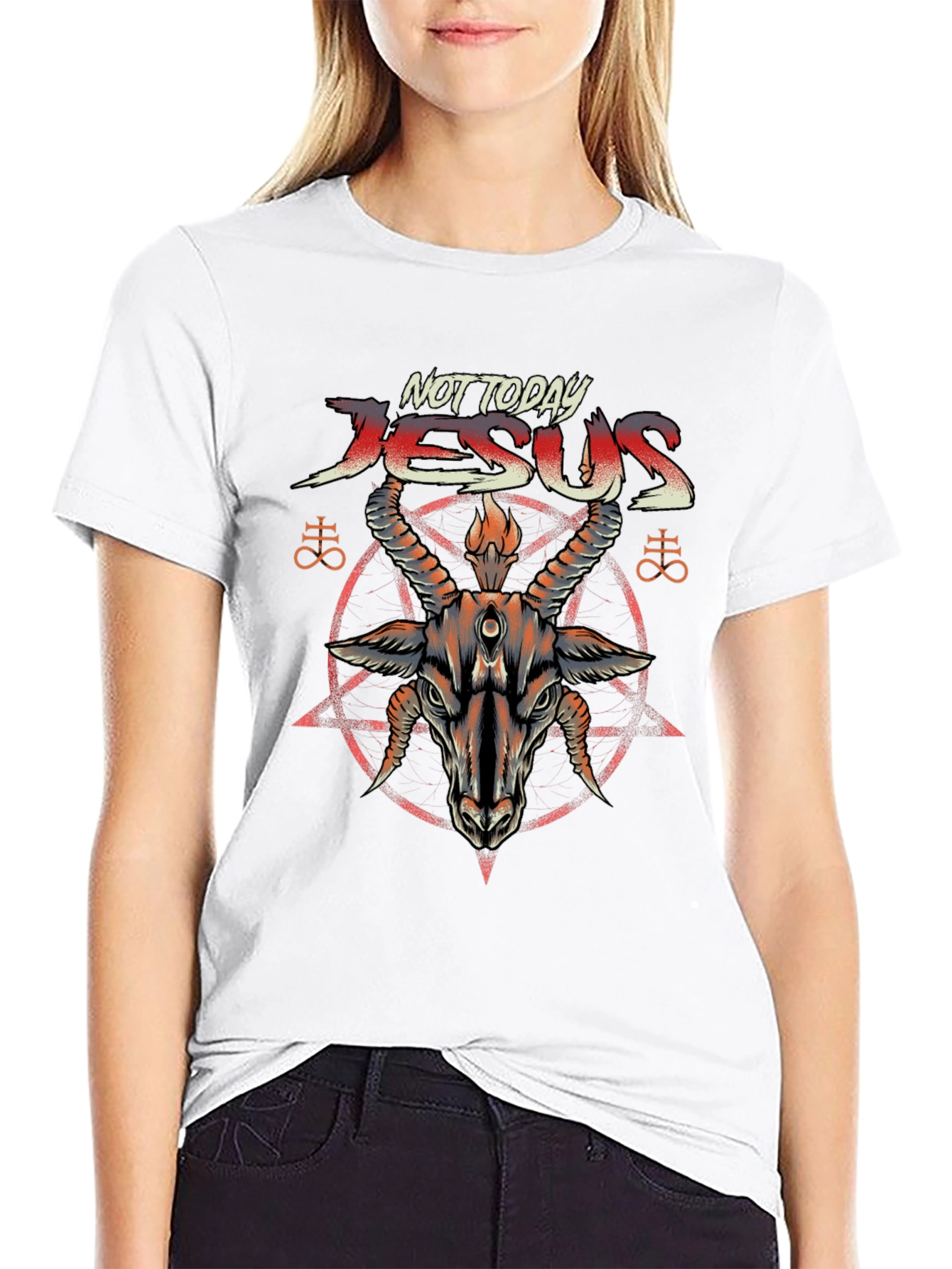 Not Today Jesus T-Shirt Baphomet Satanic Goat Tee